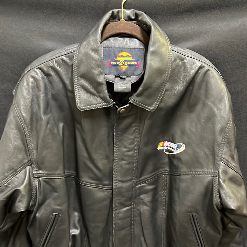 Vintage Black Leather Bomber Jacket NASCAR licensed size Large by New Zlander